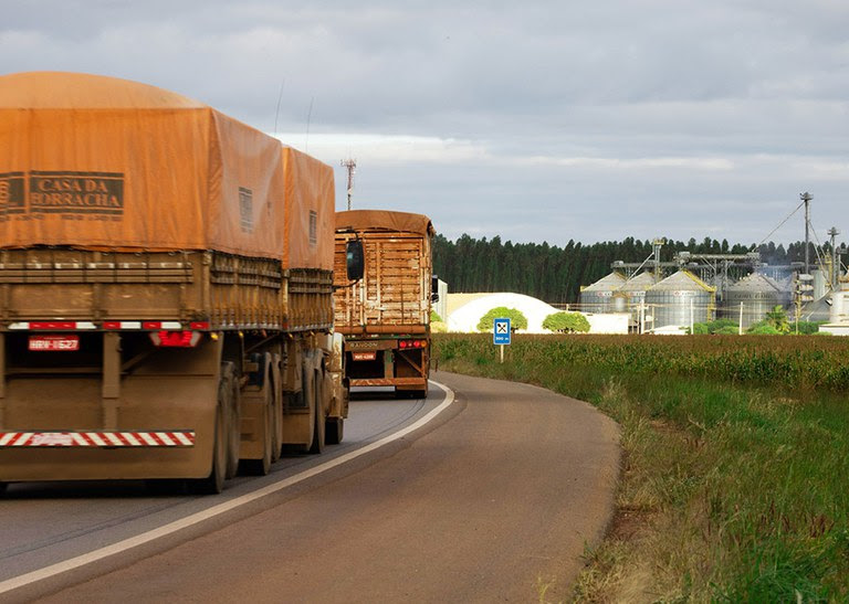 Caminhões transportando grãos